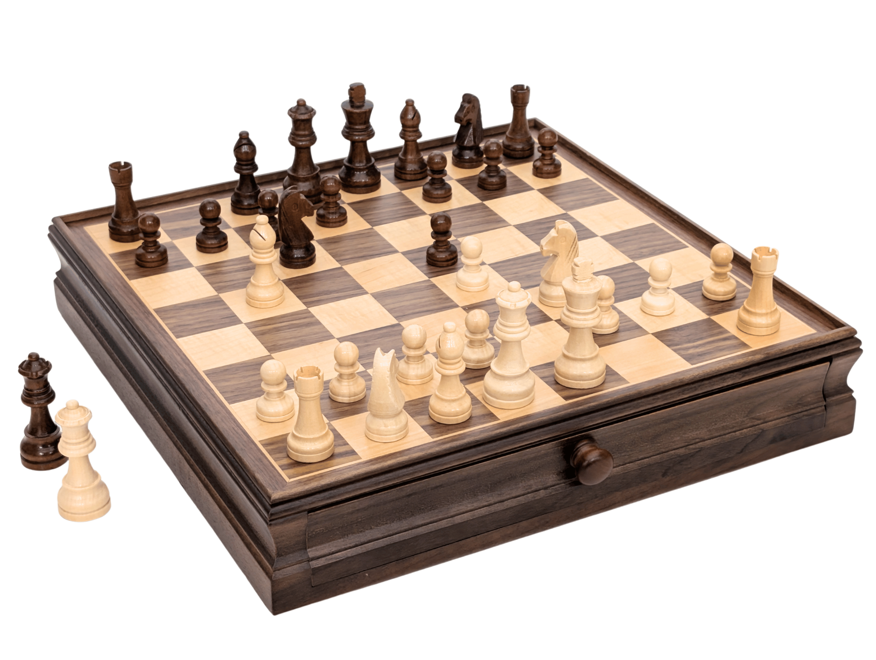 15" Magnetic Walnut Wooden Chess Storage Set with Drawer - Chess Set - Chess-House