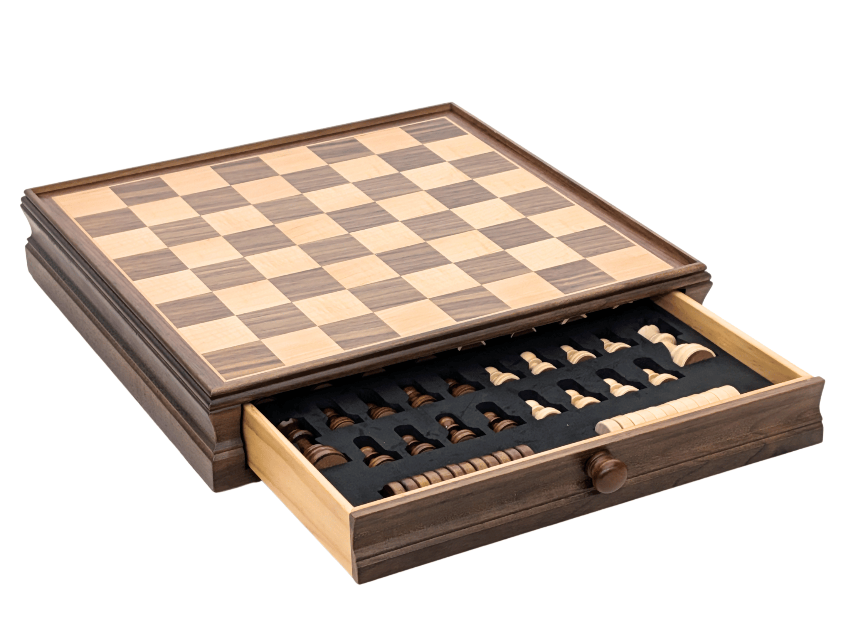 15" Magnetic Walnut Wooden Chess Storage Set with Drawer - Chess Set - Chess-House