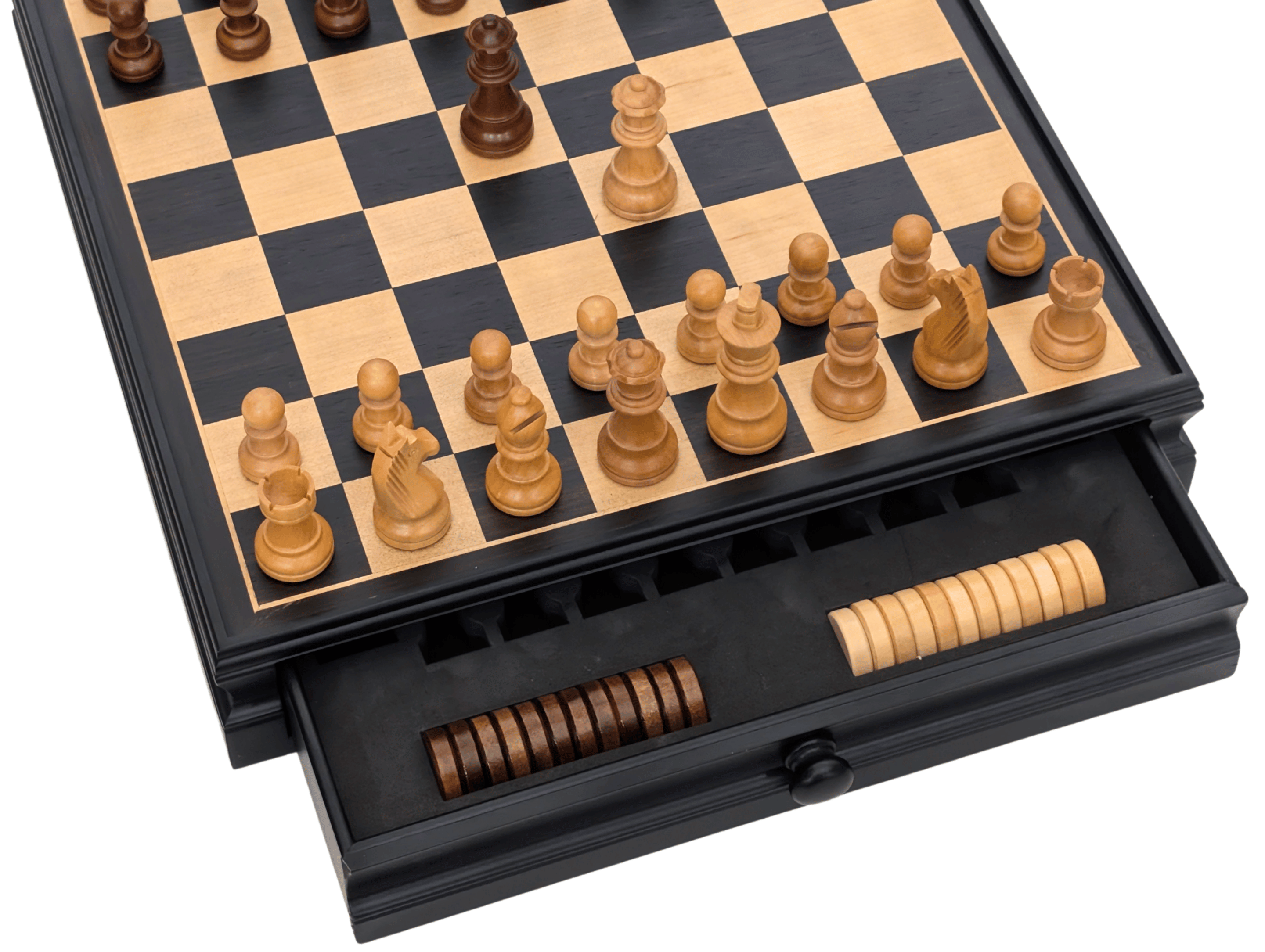 15" Weighted Wooden Chess Storage Set with Drawer - Chess Set - Chess-House