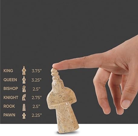 16" Marble Chess Set Egyptian Design in Coral & Black - Chess Set - Chess-House