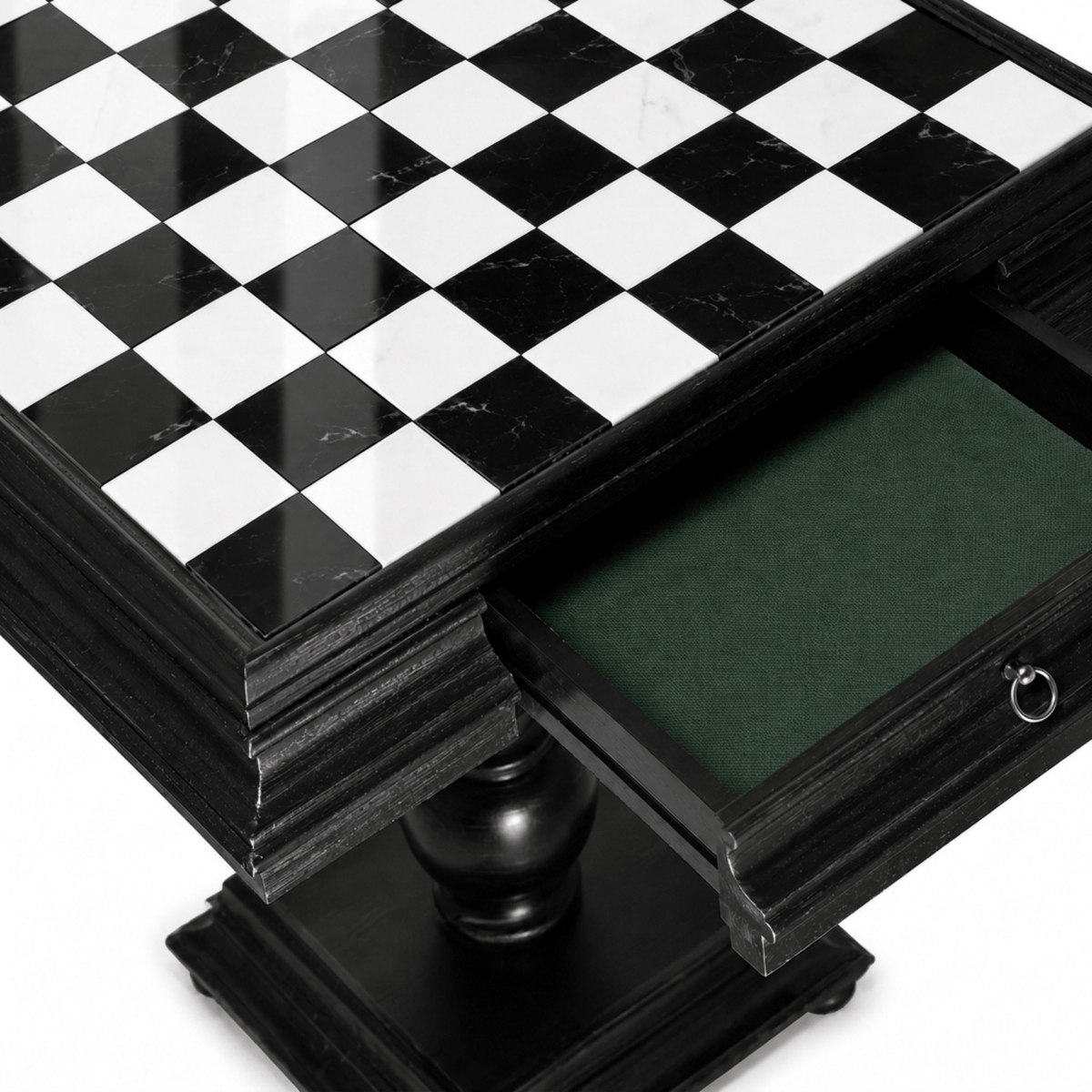 23.5" Black Italian Marble Chess Table - Table - Chess-House