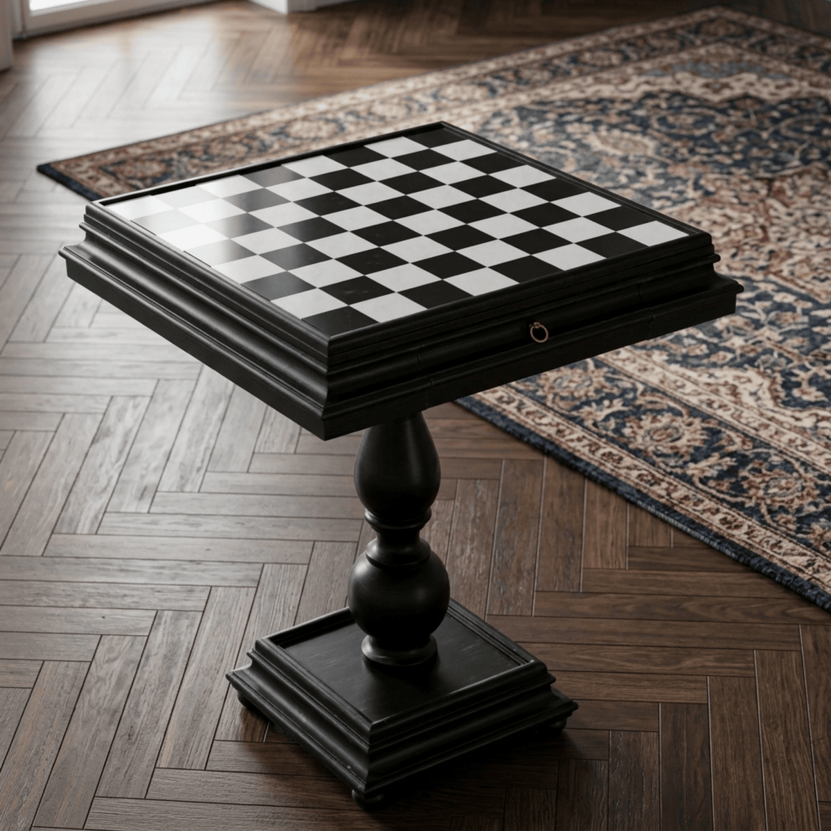 23.5" Black Italian Marble Chess Table - Table - Chess-House