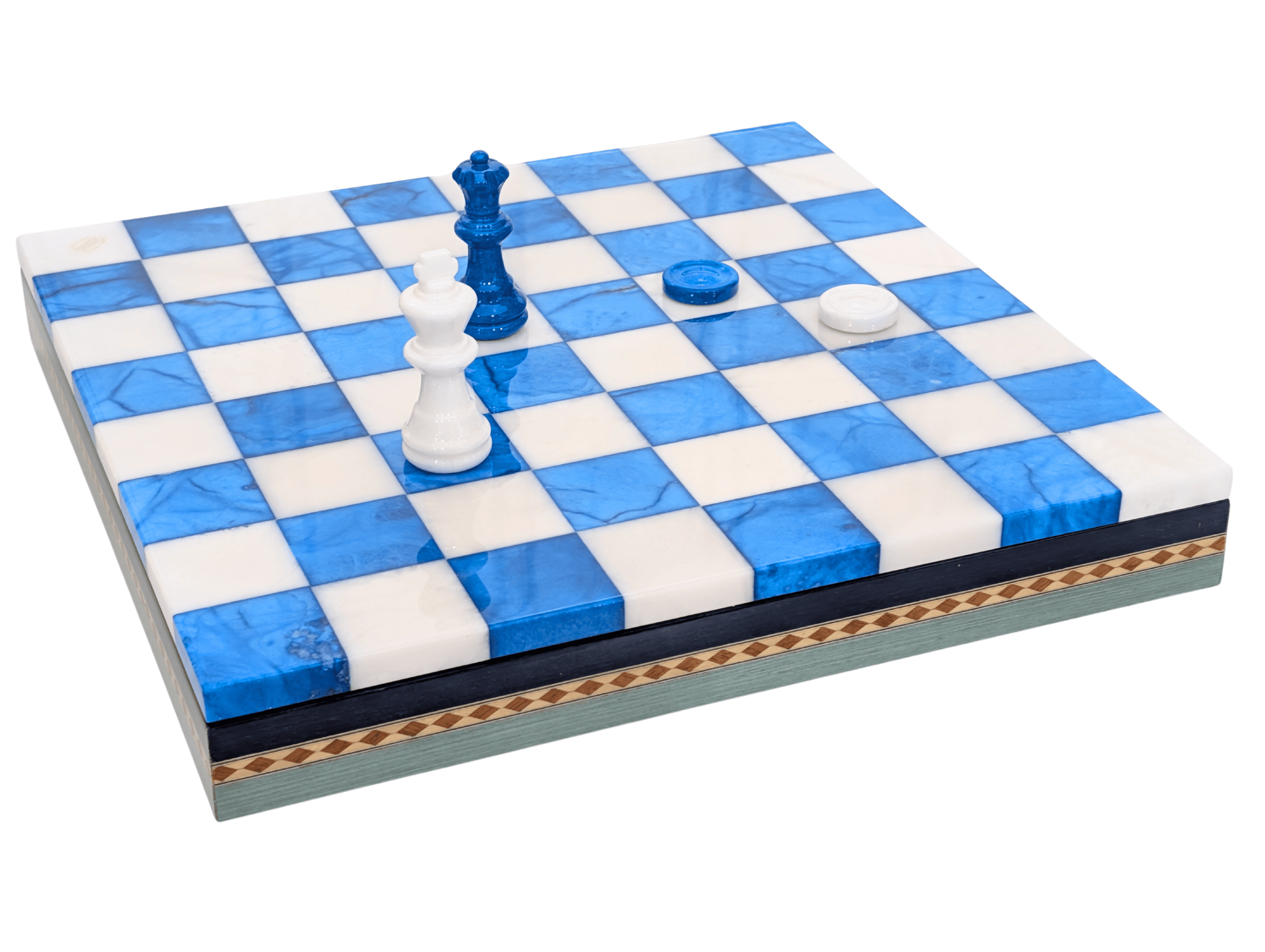 Blue & White Alabaster Inlaid Chest - Chess Set - Chess-House