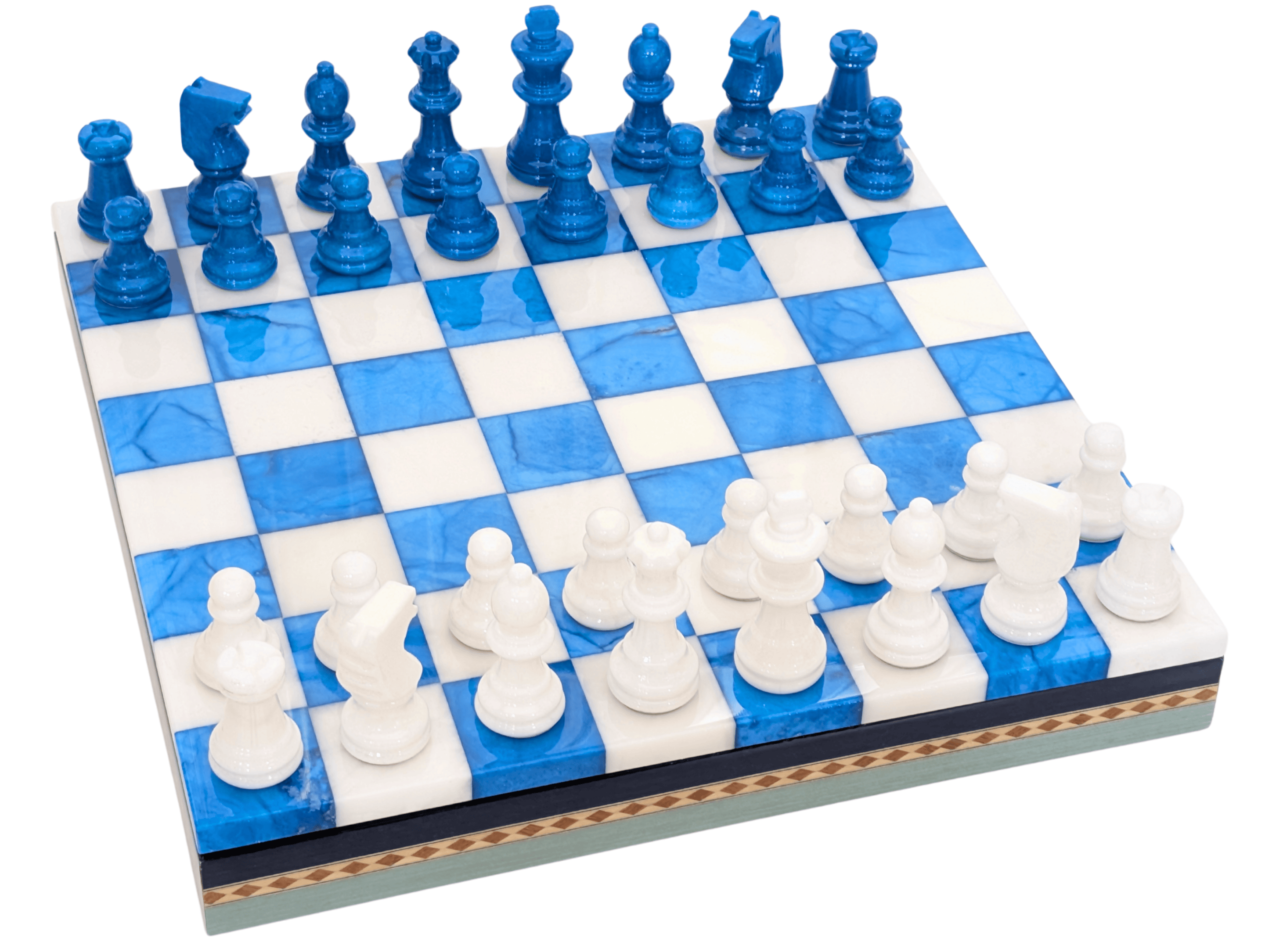 Blue & White Alabaster Inlaid Chest - Chess Set - Chess-House