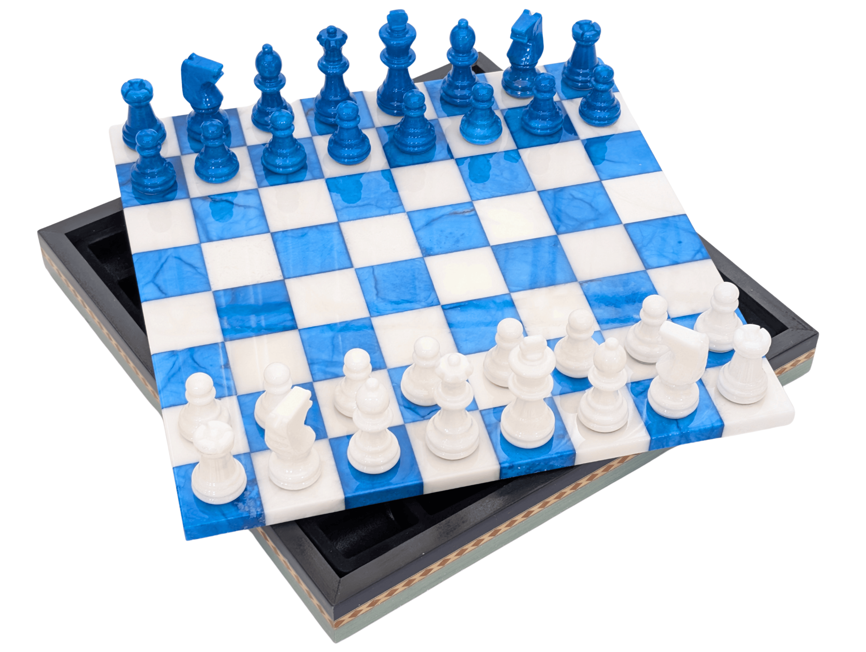Blue & White Alabaster Inlaid Chest - Chess Set - Chess-House