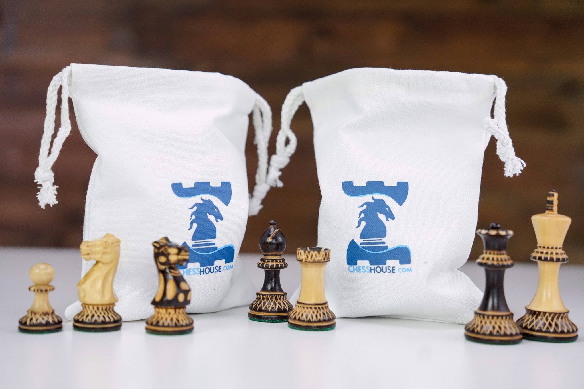 Burnt Grandmaster Chess Men on Wenge Barcelona Board - Chess Set - Chess-House