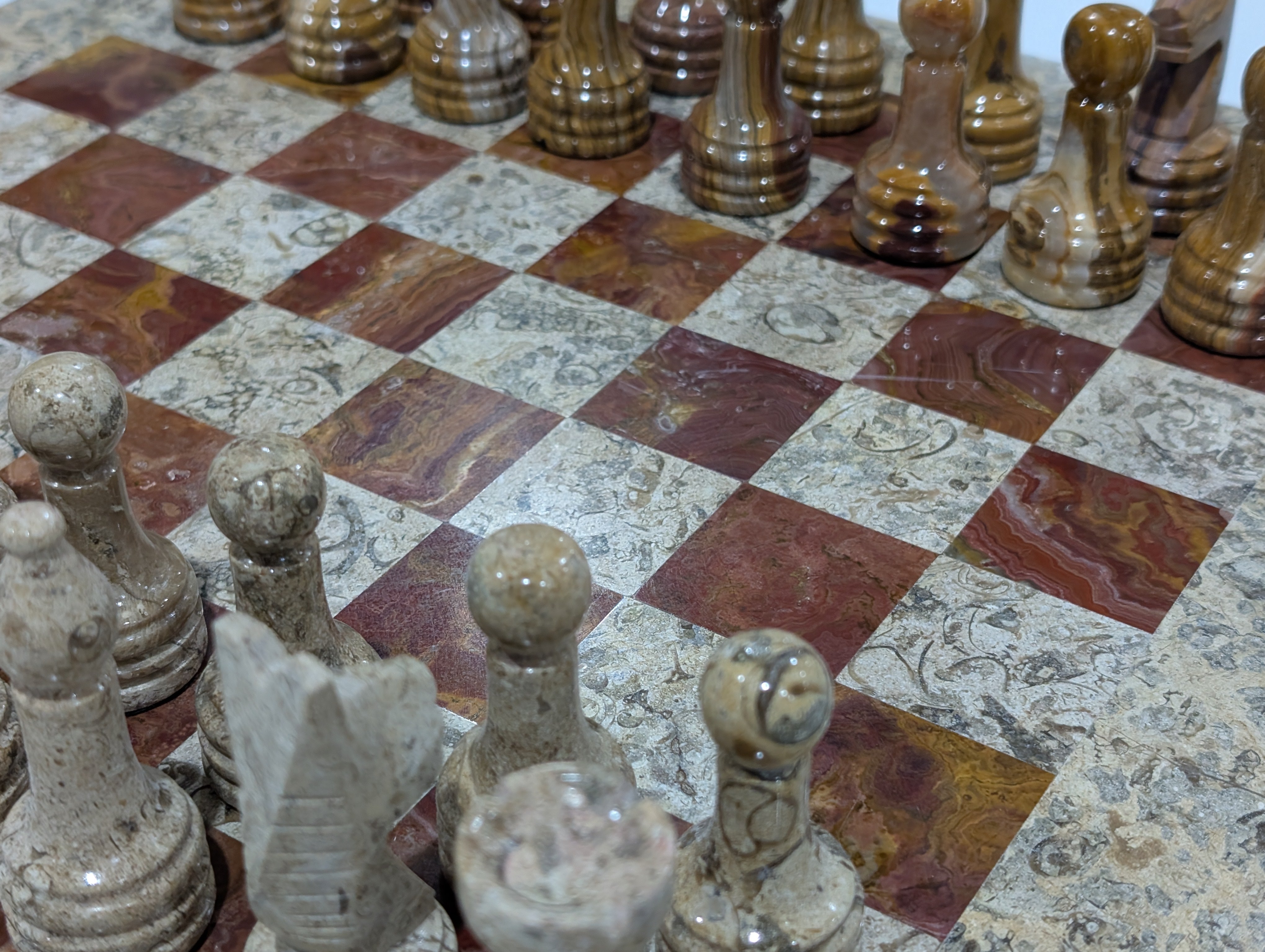 DEAL ITEM: 16" Marble Chess Set in Coral and Red - Open Box - Chess-House