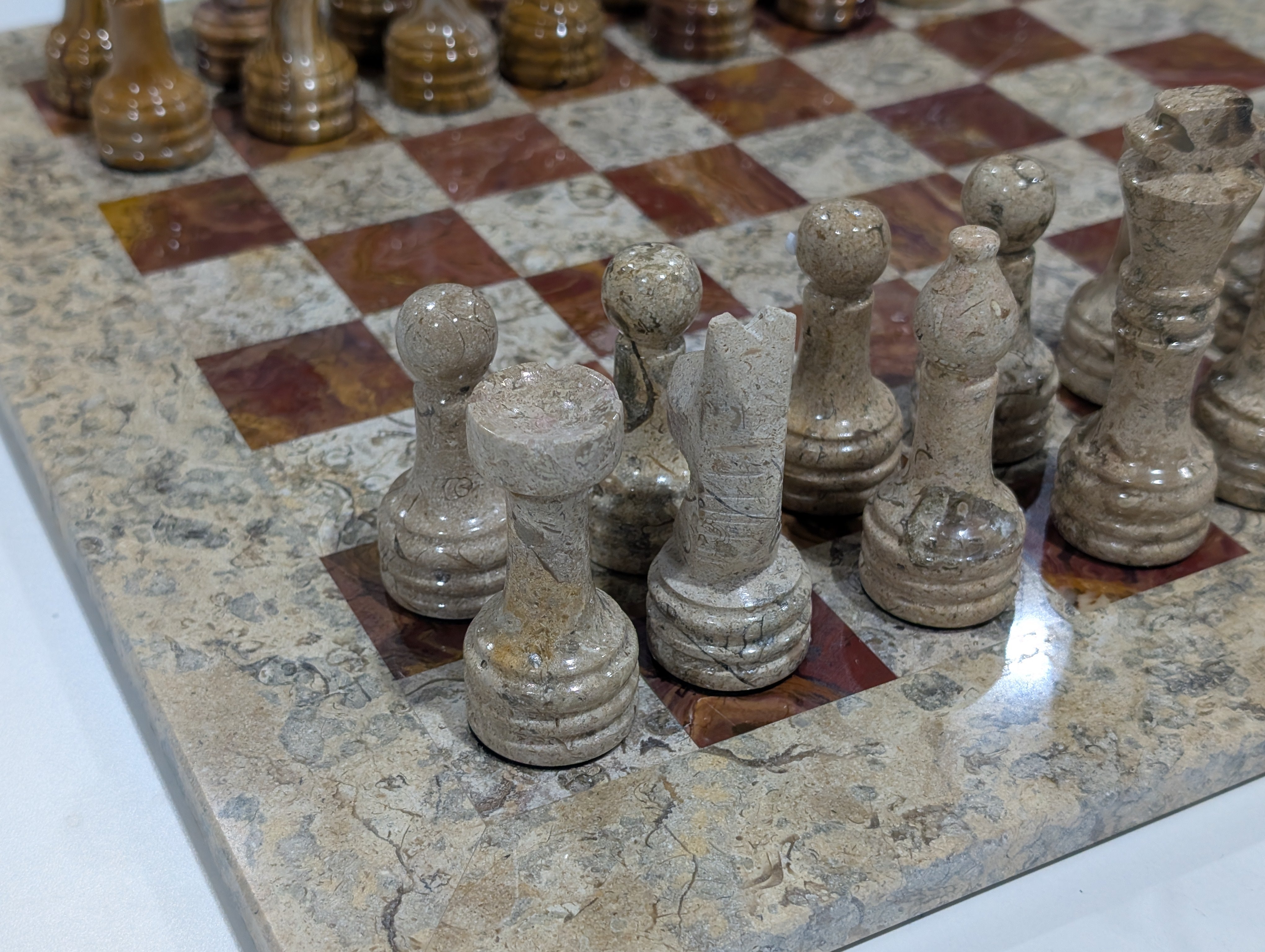 DEAL ITEM: 16" Marble Chess Set in Coral and Red - Open Box - Chess-House