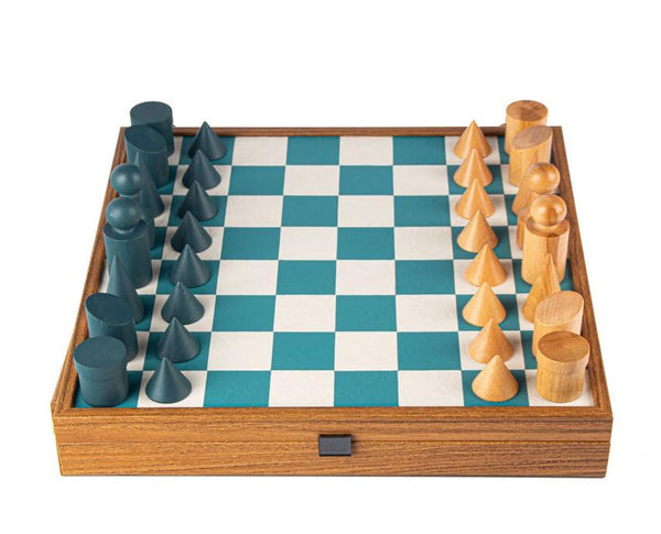 Analysis Chess Set - 12” Blue Vinyl Chess Board – 32 Black & Natural Pieces
