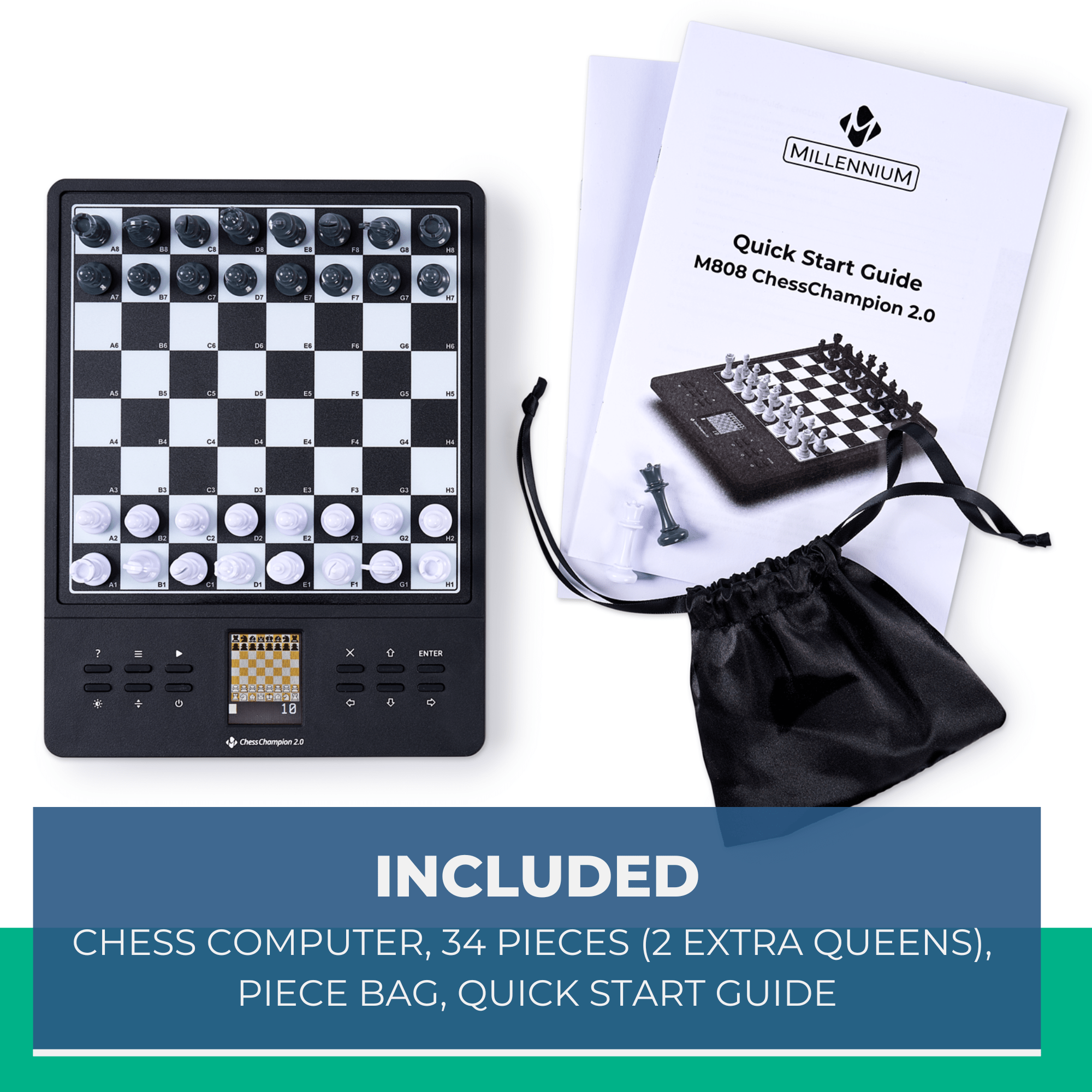 Millennium ChessChampion 2.0 – Smart Chess Trainer with Tips, Games & Color Display - Chess Computer - Chess-House