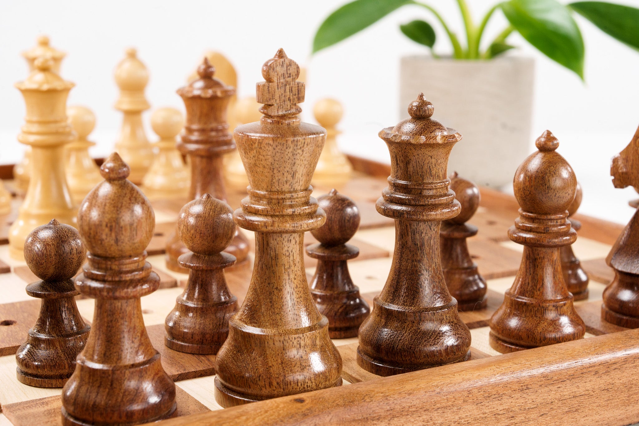 Solid Wooden Chess Set for the Blind and Visually Impaired - 3.75" King in Sheeshamwood and Boxwood - Chess Set - Chess-House