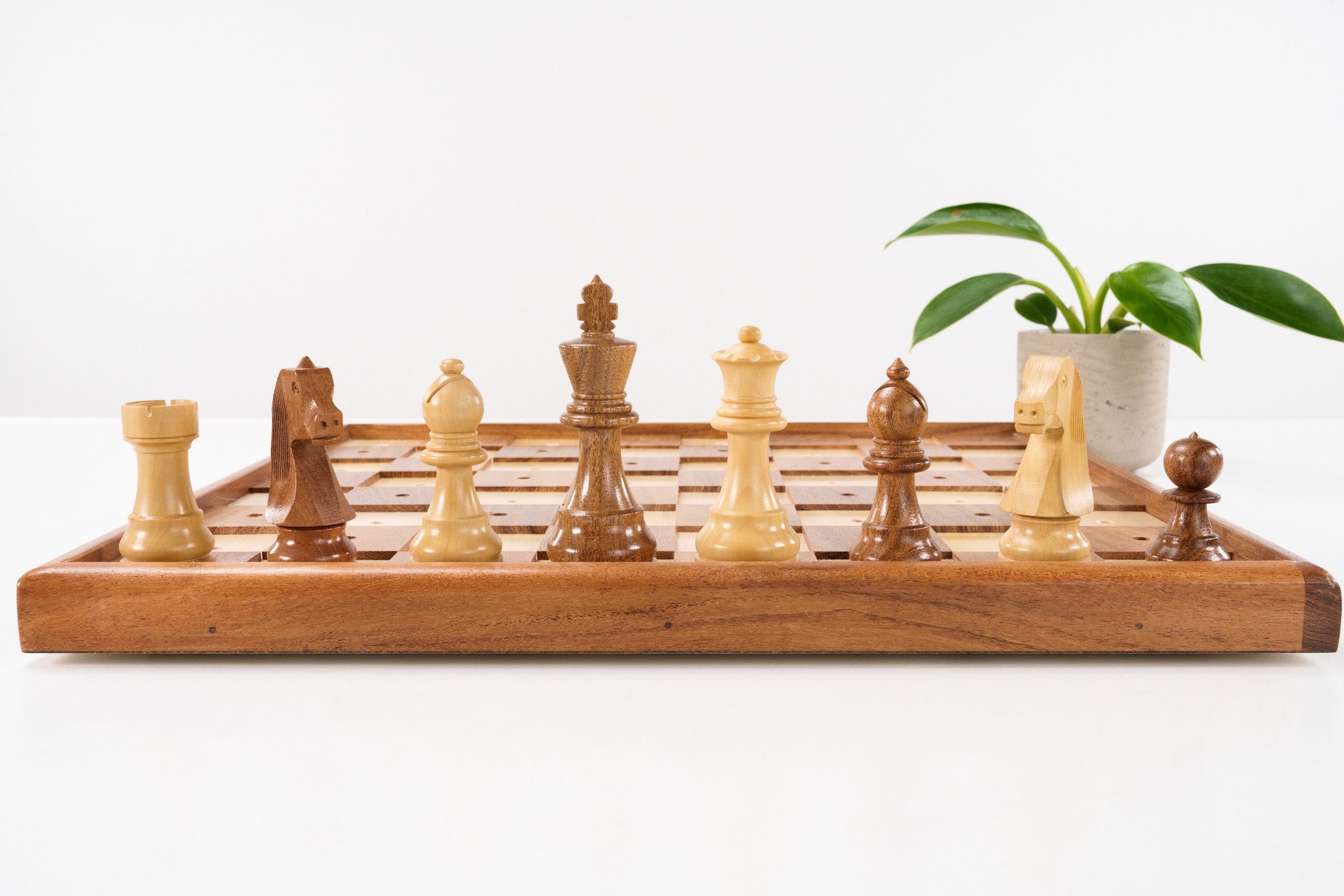 Solid Wooden Chess Set for the Blind and Visually Impaired - 3.75" King in Sheeshamwood and Boxwood - Chess Set - Chess-House