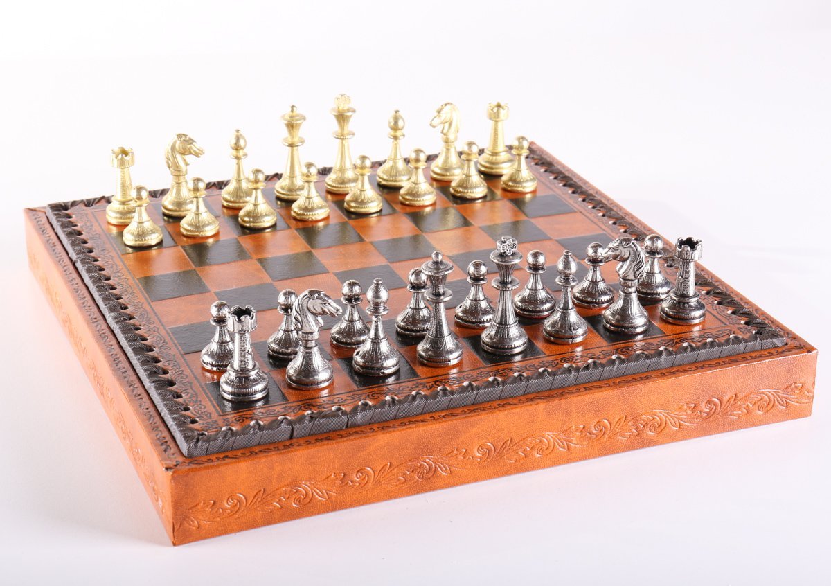 11" Florentine Chess Set on Leatherette Cabinet Board - Chess Set - Chess-House