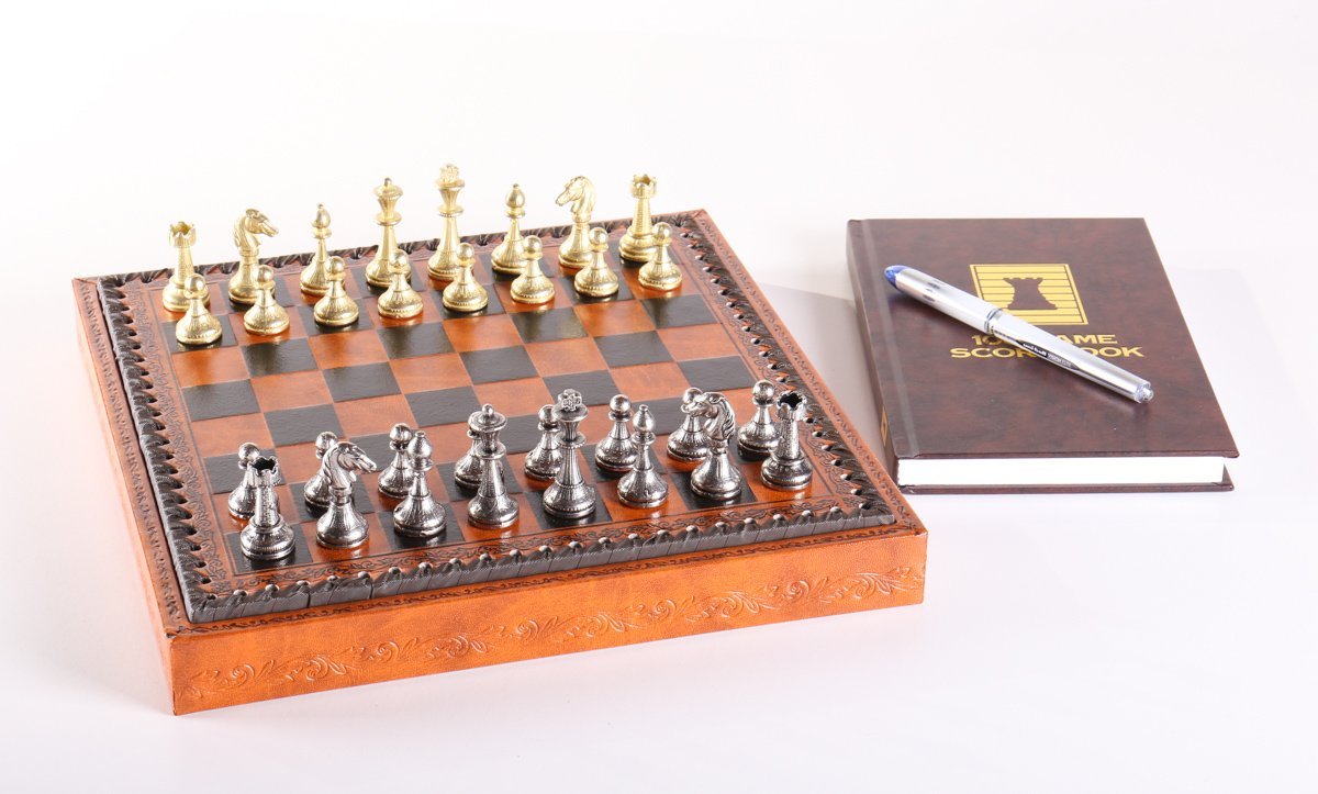 11" Florentine Chess Set on Leatherette Cabinet Board - Chess Set - Chess-House