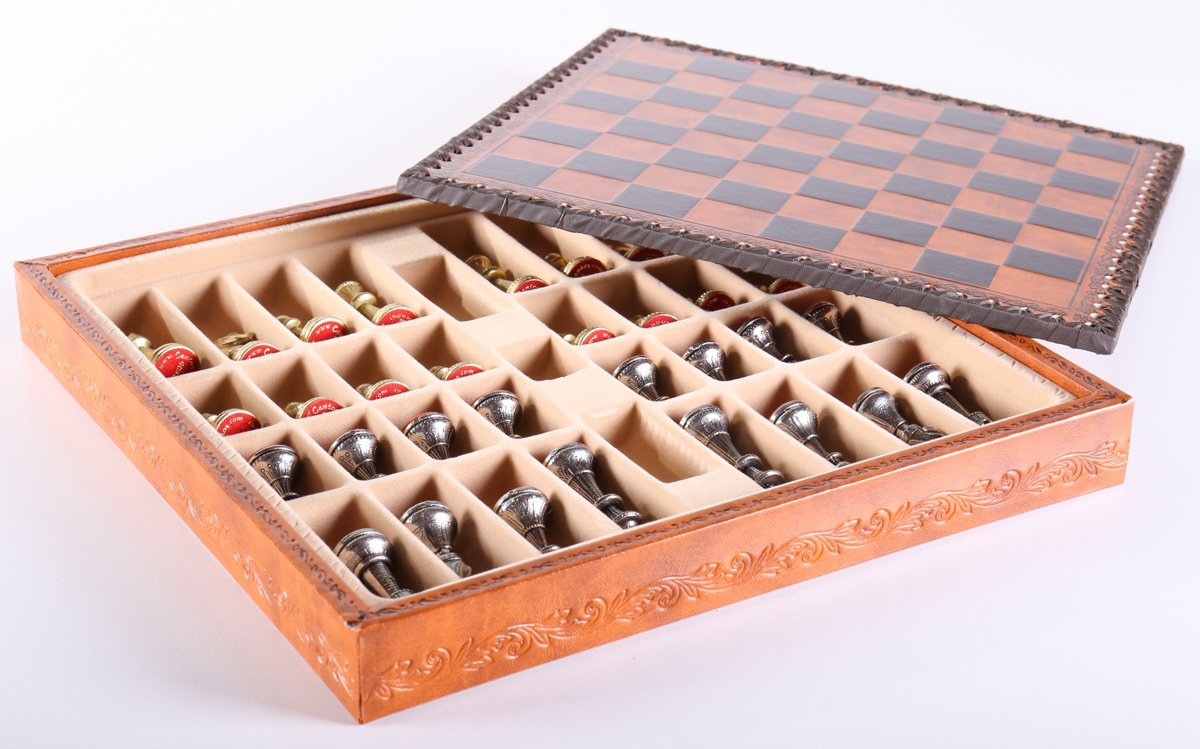 11" Florentine Chess Set on Leatherette Cabinet Board - Chess Set - Chess-House