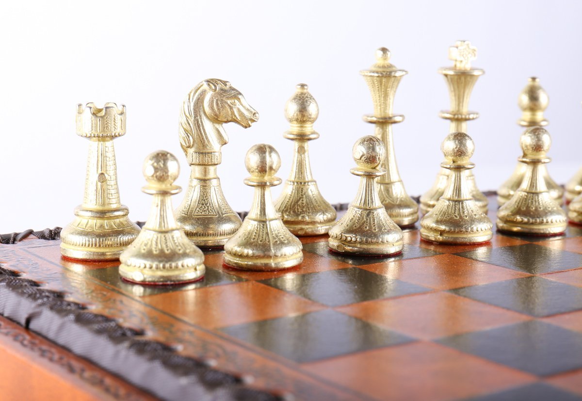11" Florentine Chess Set on Leatherette Cabinet Board - Chess Set - Chess-House