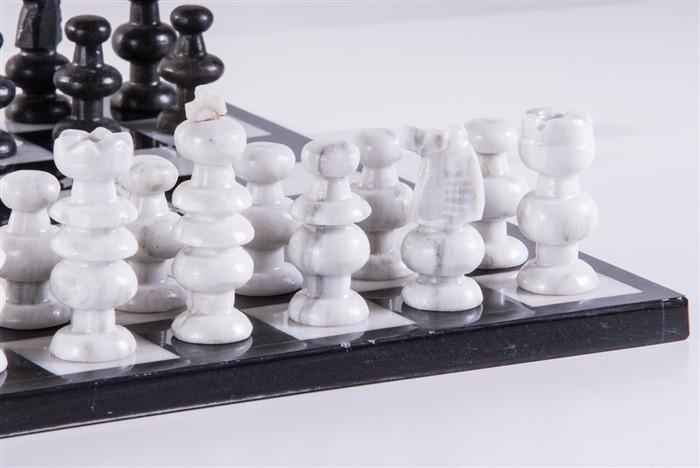 13" Onyx Chess Set - Black and Marble White - Chess Set - Chess-House