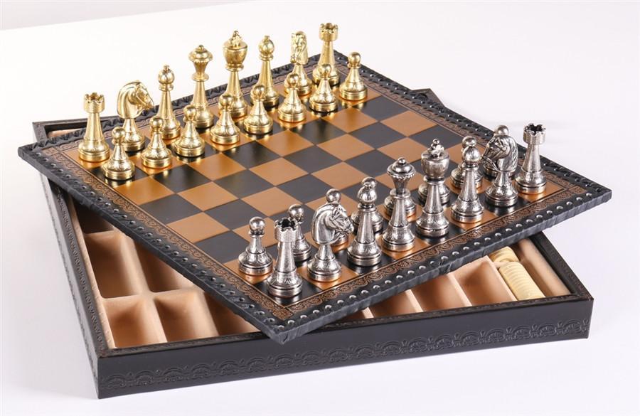 14" Florentine Metal Chess Set and Storage Chest - Italy - Chess Set - Chess-House