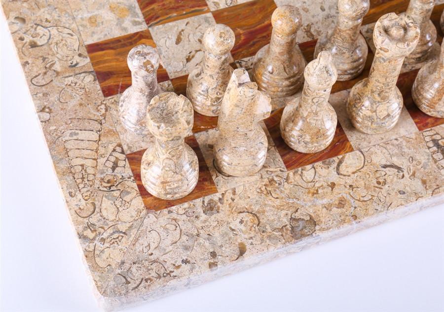 16" Marble Chess Set in Coral and Red - Chess Set - Chess-House