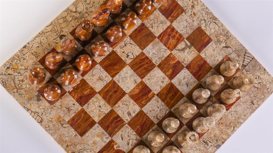 16" Marble Chess Set in Coral and Red - Chess Set - Chess-House
