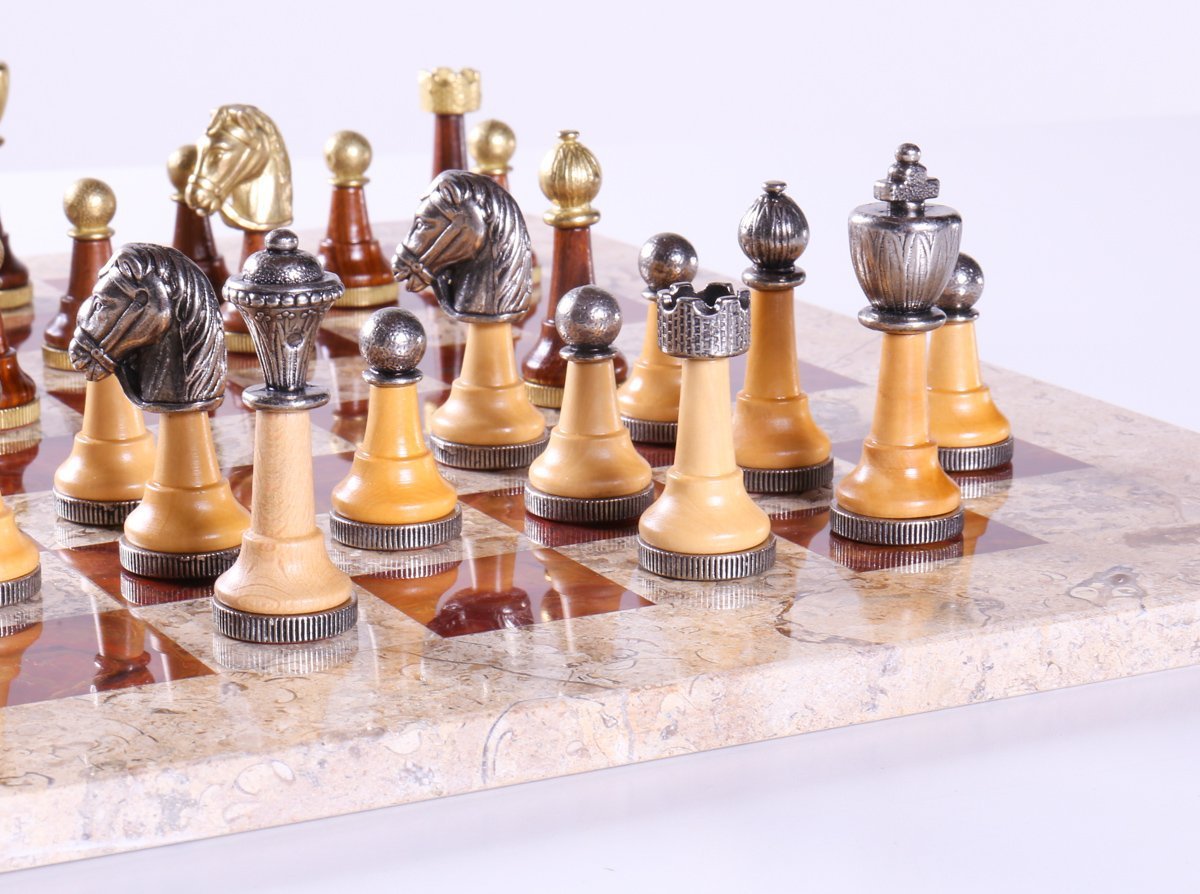 16" Marble Chess Set with Florentine Pieces - Chess Set - Chess-House