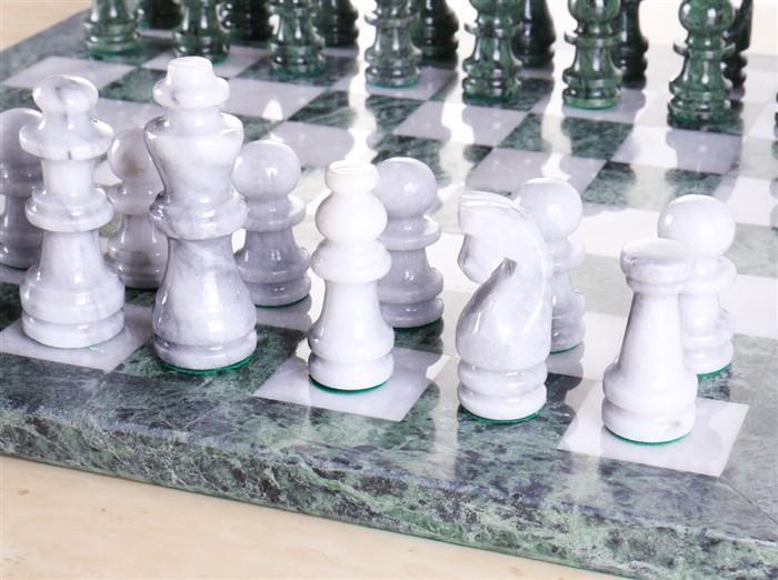 16" Marble Green and White Chess Set - Chess Set - Chess-House
