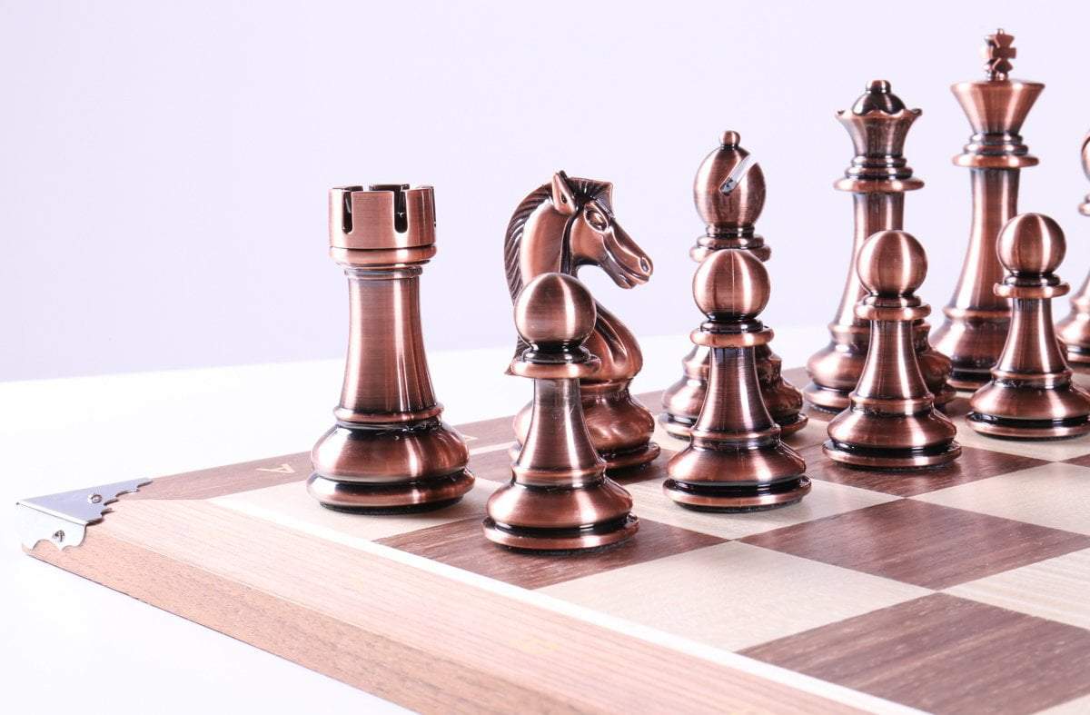 21.5" Walnut and Metallic Style Set with Storage - Chess Set - Chess-House