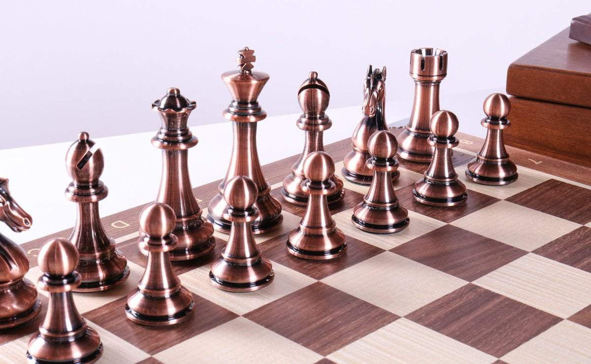 21.5" Walnut and Metallic Style Set with Storage - Chess Set - Chess-House