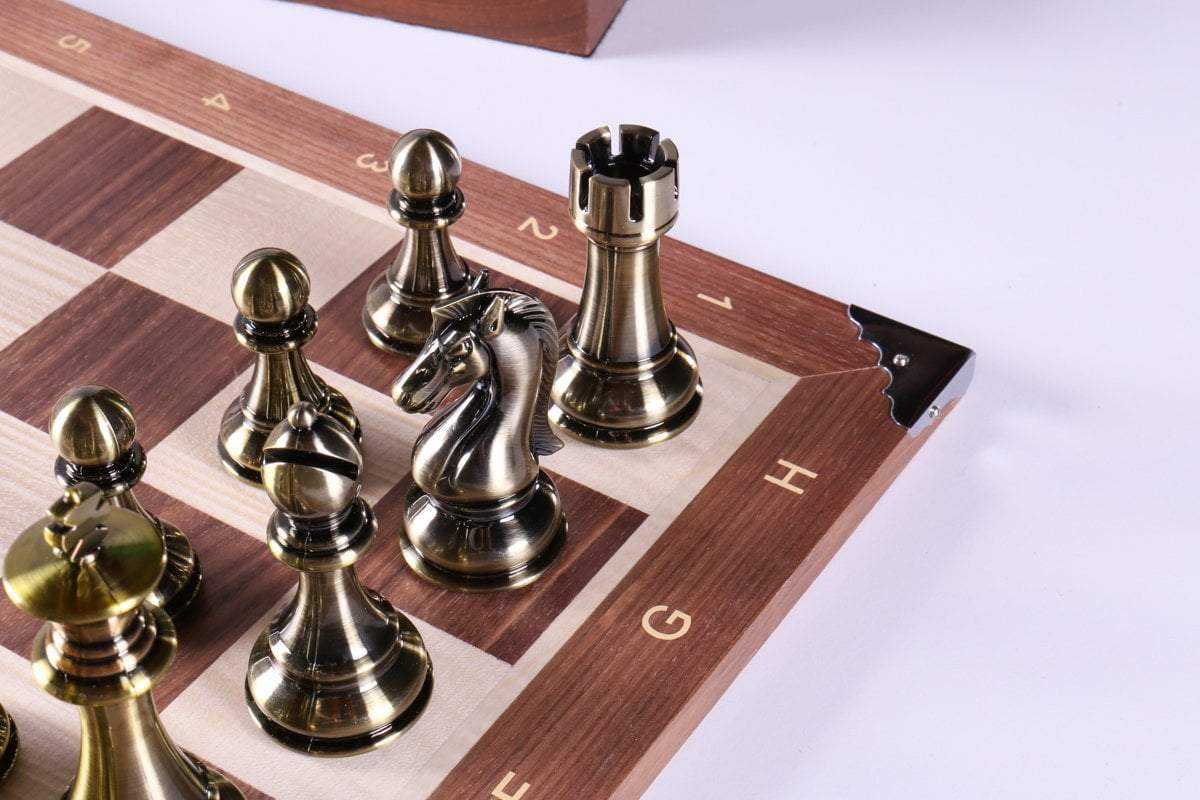 21.5" Walnut and Metallic Style Set with Storage - Chess Set - Chess-House