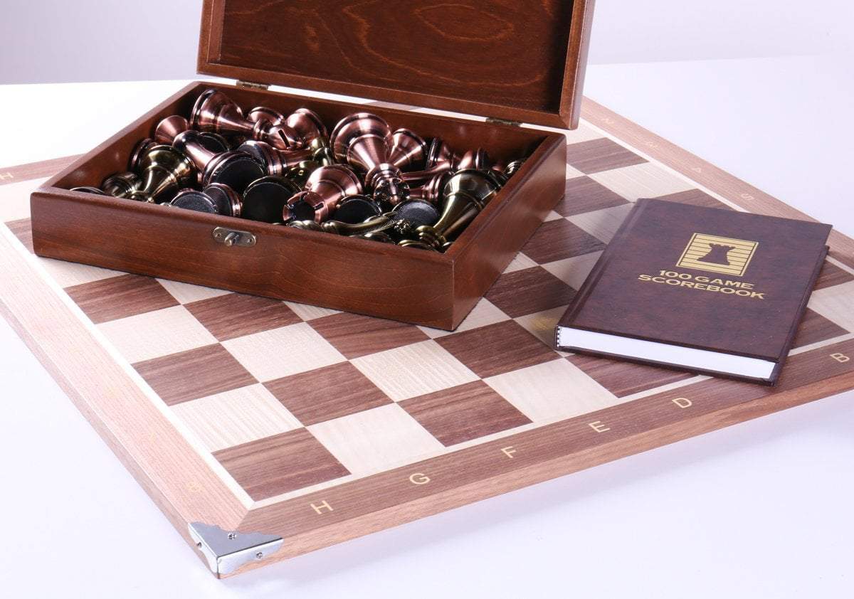 21.5" Walnut and Metallic Style Set with Storage - Chess Set - Chess-House
