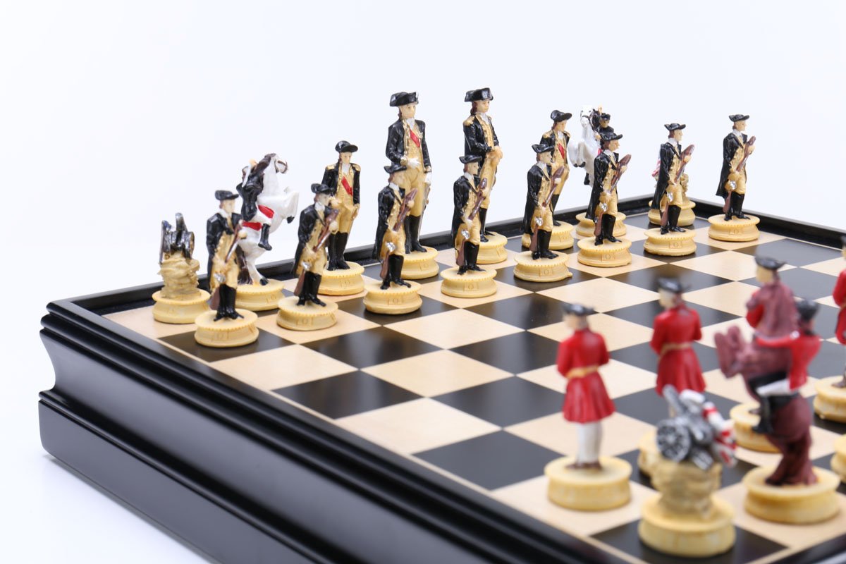 American War for Independence Chess Men with Wood Storage Chest - Chess Set - Chess-House