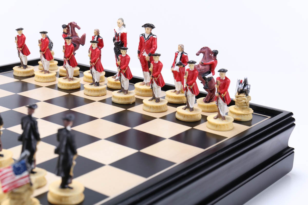 American War for Independence Chess Men with Wood Storage Chest - Chess Set - Chess-House