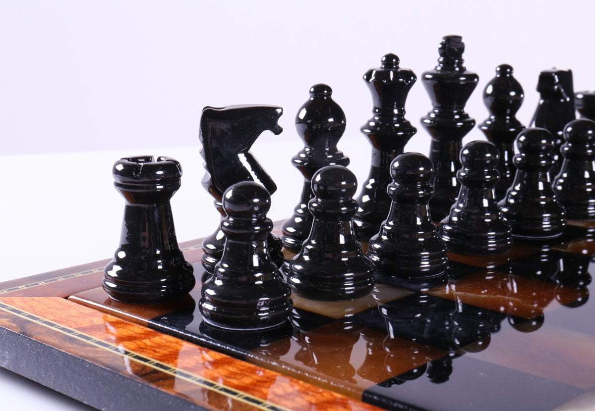 Black & Brown Alabaster Chess Set with Wood Frame - Chess Set - Chess-House