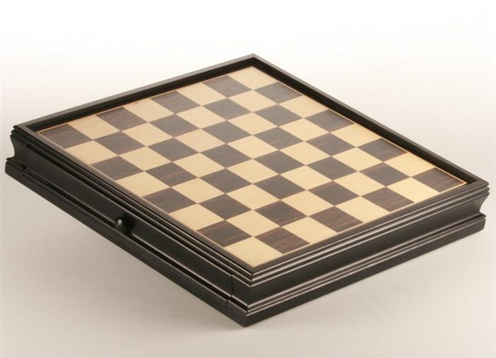 Black Stained Wooden Board with Storage Drawer - 14 3/4 in. - Board - Chess-House
