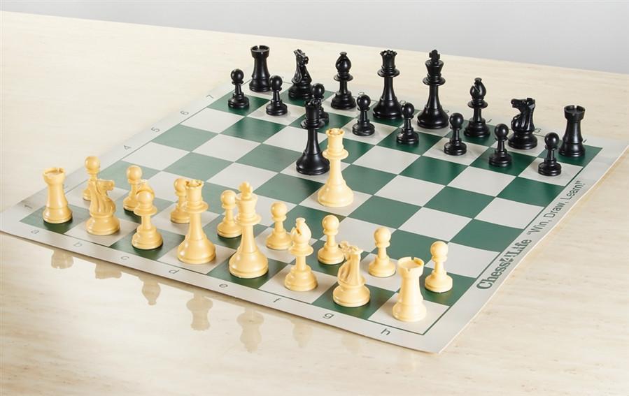 Quality Starter Chess Set Combo - Forest Green Vinyl Board, Pieces, & Carry Bag - Tournament Standard