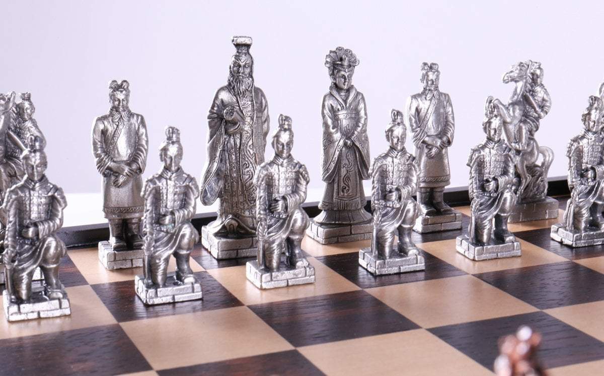 Chinese Qin Chess and Checker Set with Pewter Chessmen and Storage - Chess Set - Chess-House