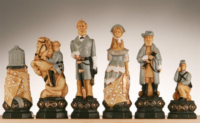 Civil War Chess Pieces-Studio Anne Carlton, Hand Decorated - Piece - Chess-House