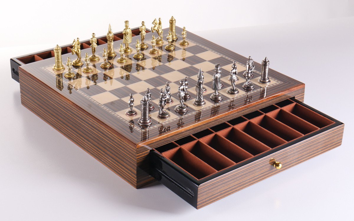 Glossy Storage Board with Metal Pieces Chess Set Combo - Chess Set - Chess-House