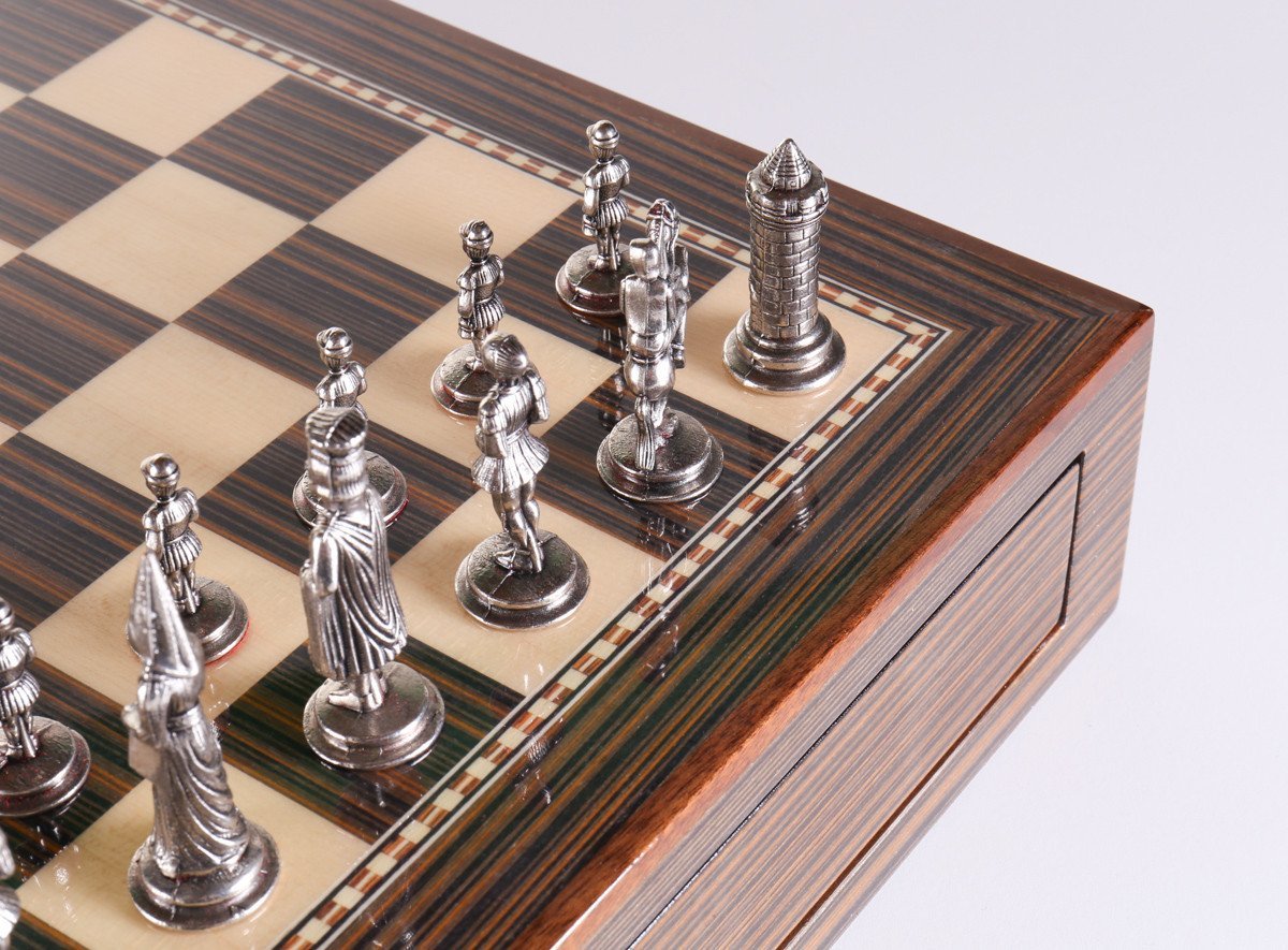 Glossy Storage Board with Metal Pieces Chess Set Combo - Chess Set - Chess-House