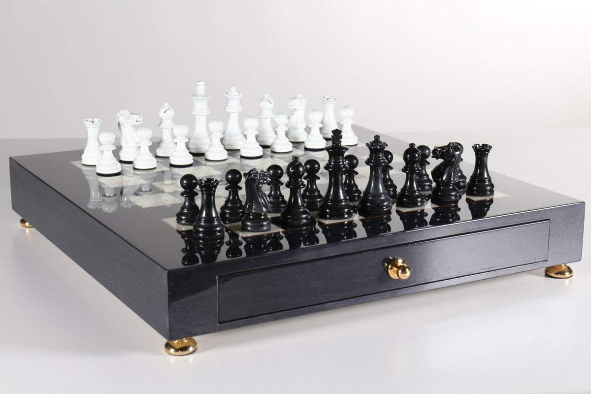 Lacquered Chess Set with Black Briar Wood Storage Board - Chess Set - Chess-House