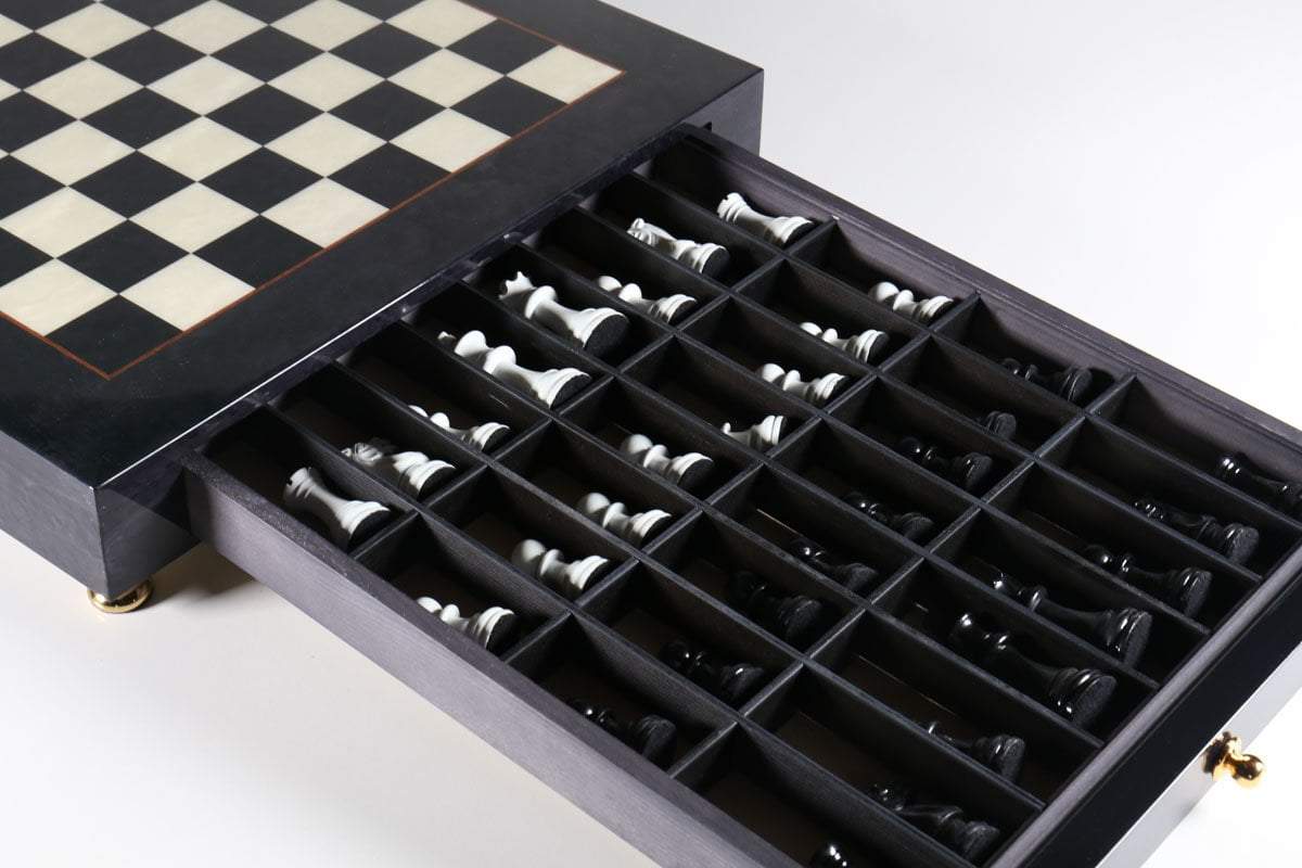 Lacquered Chess Set with Black Briar Wood Storage Board - Chess Set - Chess-House