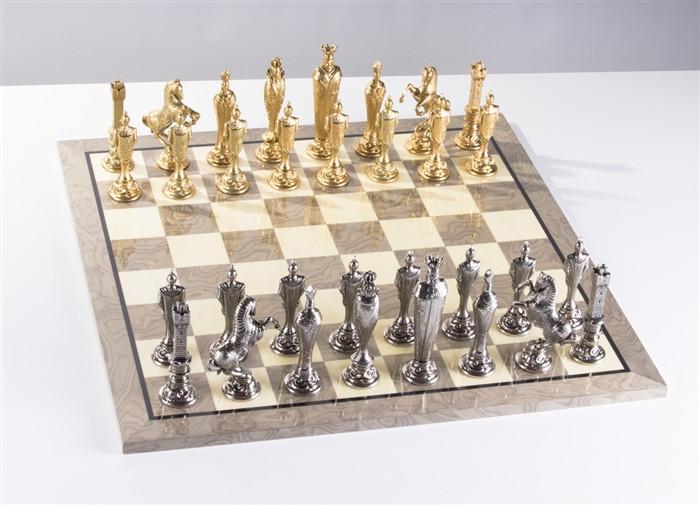 Large Metal Renaissance Chess Set On Grey Gloss Board - Chess Set - Chess-House