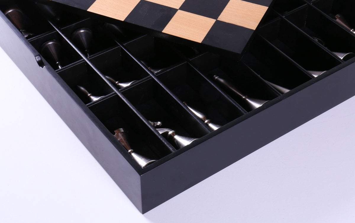 Metal Art Deco Chessmen on Storage Chest - Chess Set - Chess-House