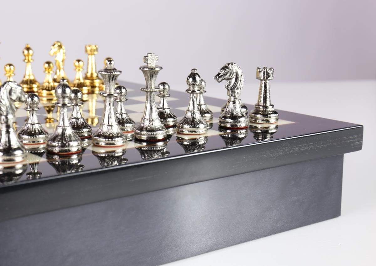 Metal Chess Set with Black Briar Wood Storage Board - Chess Set - Chess-House
