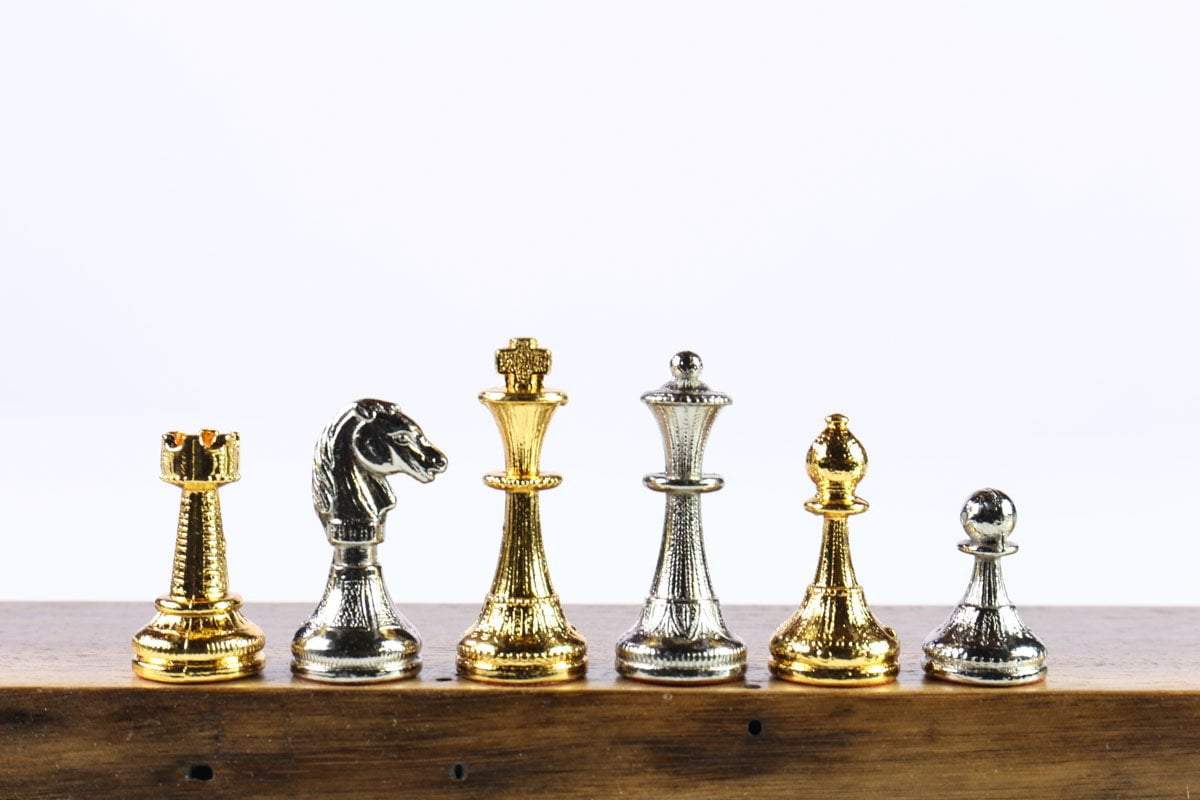 Metal Chess Set with Black Briar Wood Storage Board - Chess Set - Chess-House
