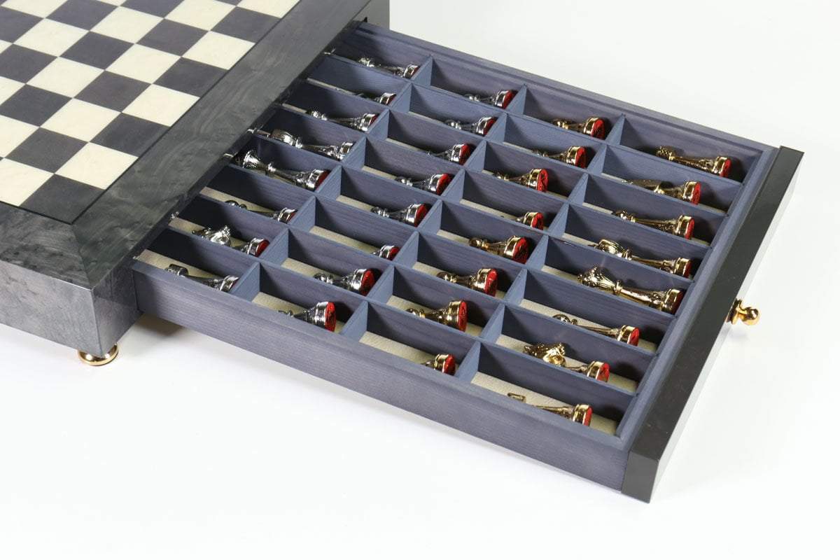 Metal Chess Set with Grey Briar Wood Storage Board - Chess Set - Chess-House