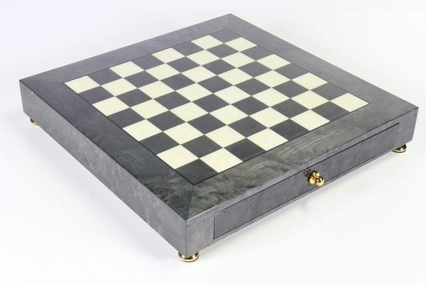 CHESS SET BLACK GLASS BOARD WITH WOODEN STORAGE BOX 14x14 FOR Metal CHESS