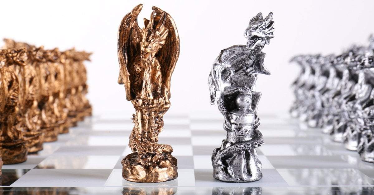 Metal Dragon Chess Pieces - Board - Chess-House