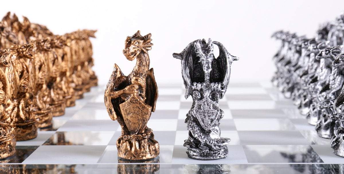 Metal Dragon Chess Pieces - Board - Chess-House
