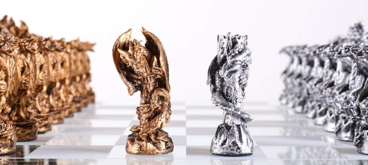 Metal Dragon Chess Pieces - Board - Chess-House